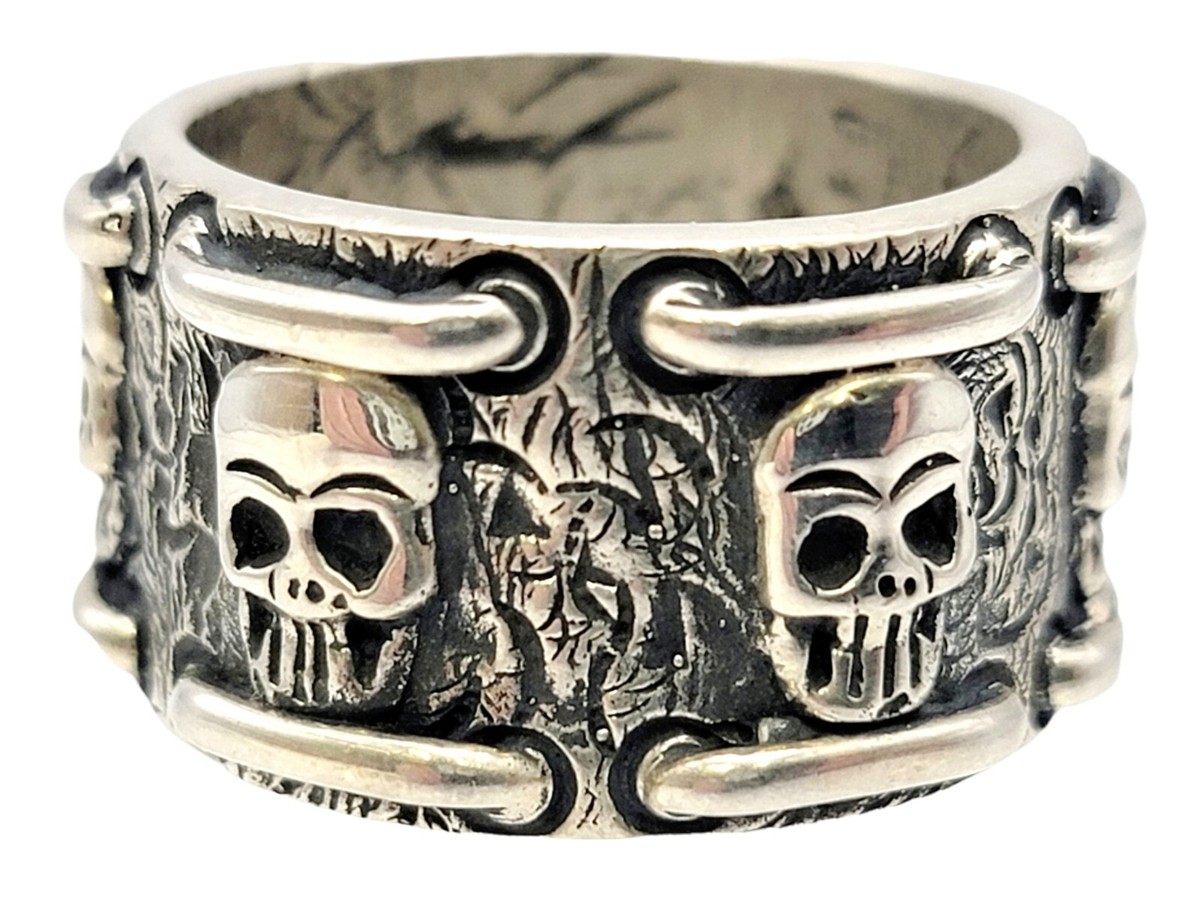 Ilaria Ring 925 Sterling Silver Mens 14mm Wide Band Skull Design 