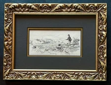 John Blair Etching Print 1887 • Fishing on the Drye • Scotland • Mat & Framed