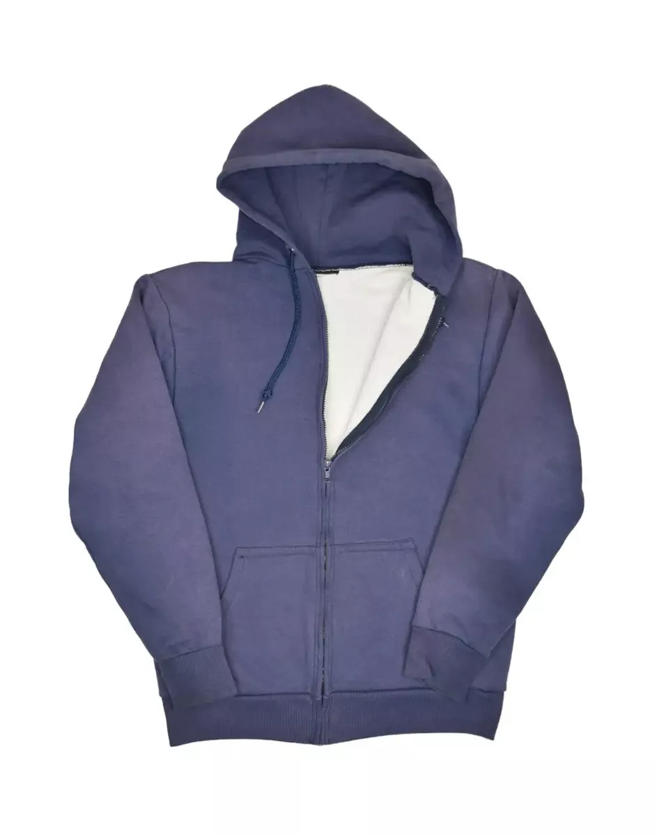 Vintage Thermal Lined Hoodie Mens M Navy Faded Washed Full Zip Double Face Sweat