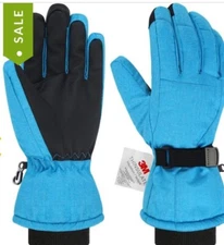 Andake Ski Gloves- 3M Thinsulate/Waterproof/Zipper Pockets/Touchscreen- Blue (S)