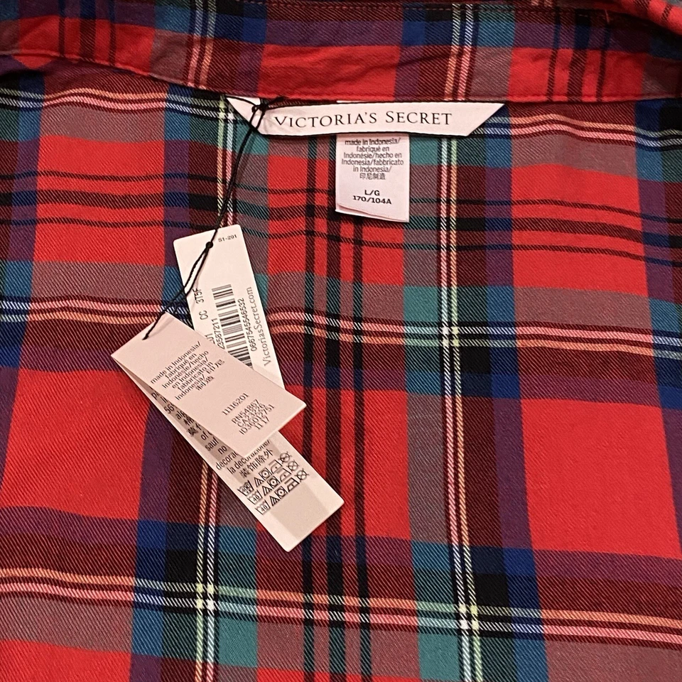 Conjunto de pijama Victorias Secret nuevo con etiquetas ropa de dormir mujer grande franela a cuadros roja Foto 4 de 4