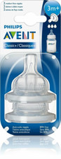 Avent - Classic Teats 3 MONTH Nipples Medium Flow 2 PACK Baby Feeding Bottle