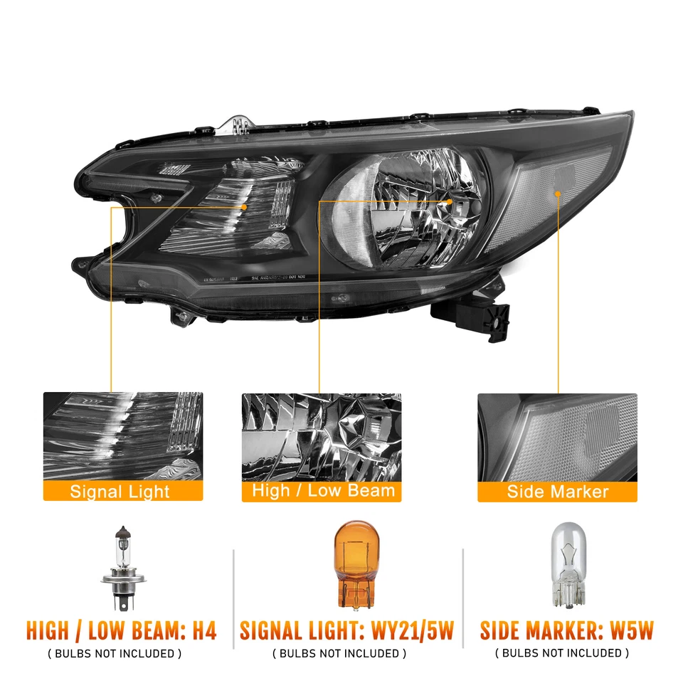 Пара прозрачных угловых фар в сборе для Honda CR-V 2012 2013 2014 годов выпуска черные - Изображение 2 из 4