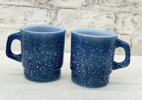 Vintage Anchor Hocking Fire King Ware Blue Speckled Coffee Cup