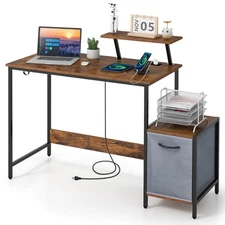 Computer Desk Home Office Writing Workstation w/ Movable Storage Rack & Shelf