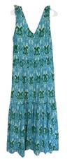 Talbots Ikat Medallion Blue Green Maxi Tiered Sleeveless Dress 20W 100% Cotton