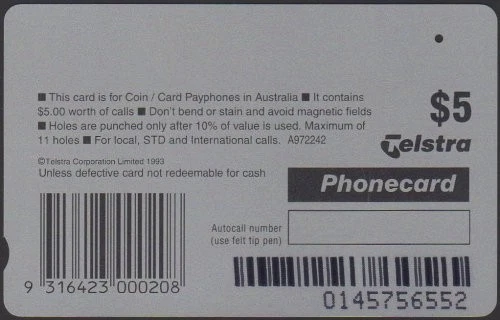✨1997 | Australia Telstra Nescafe A972242 | Prefix 1457 | $5 phonecard | VGC✨