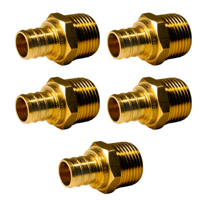 5 Pack XFITTING 3/4'' Pex x 3/4'' Male NPT Threaded Adapter, Lead Free Brass 