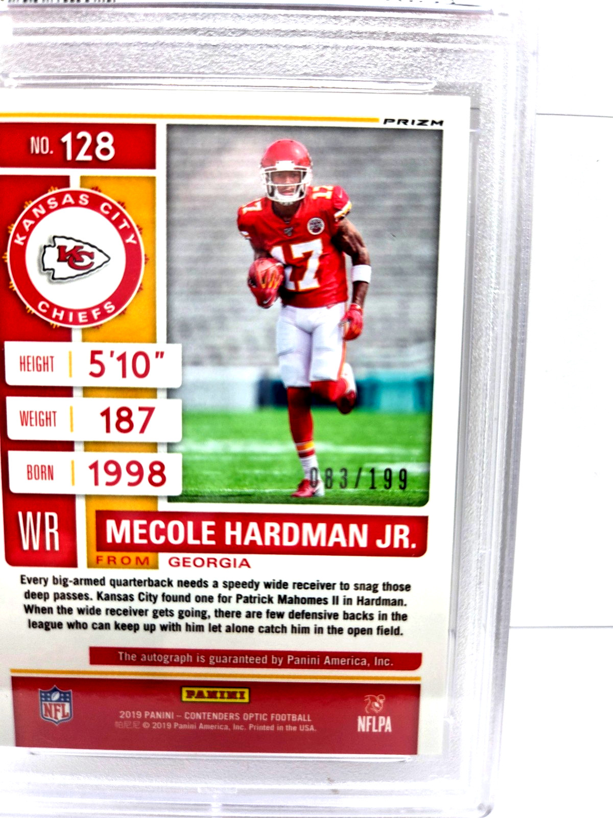 2019 Optic Autograph RED MECOLE HARDMAN JR RC Football Card /199 PSA 9 MINT