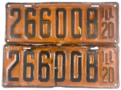 Vintage Illinois 1920 Auto License Plate Set Pair 266008 Man Cave Pub Wall Decor