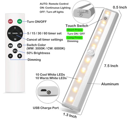 Under Cabinet Lighting Wireless with Remote 6 Pack, 20-LED Dimmable Closet Li... - Picture 5 of 9