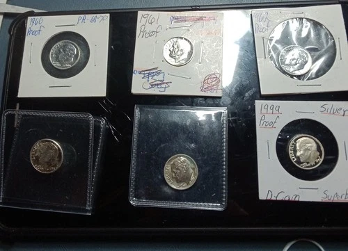 1960-1964 Proof Roosevelt Dimes 6 Coin Lot 1 1999 All 90 % Silver