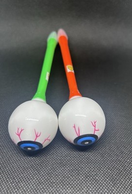 Set of 2 Vintage Light-Up Eyeball Pens Impact Activated Blue Pink Glow 7.5 