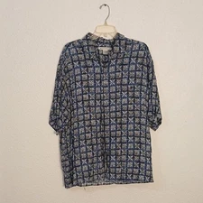 Men's Blue Patterned Casual Button Down Shirt