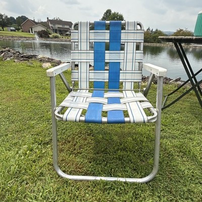 Vintage 60'sSunbeam Aluminum Folding Webbed Lawn Beach Chairs Blue