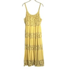 Robbie Bee Maxi Dress Lace Tiered Sleeveless Yellow XL Boho Cottagecore