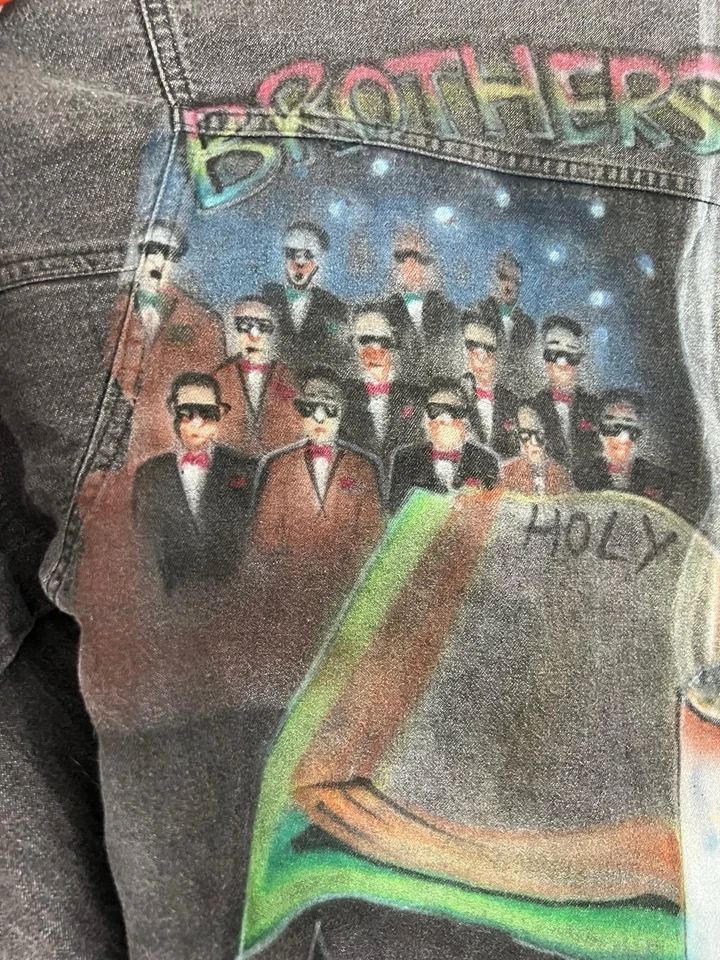 Chaqueta Vaquera Gris Levis De Colección Personalizada Pintada a Mano Brother Manifesto Corán M Foto 3 de 4