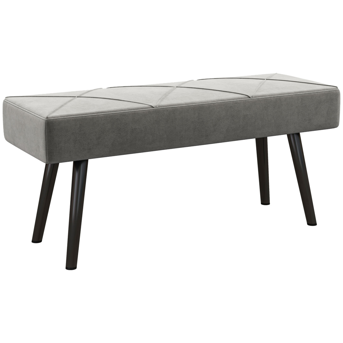 HOMCOM End of Bed Bench - Upholstered Hallway Bedroom Bench with Steel Legs - Grey - Image 2
