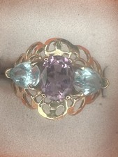 NATURAL SWISS BLUE TOPAZ  AMETHYST..925 SILVER RING SZ7