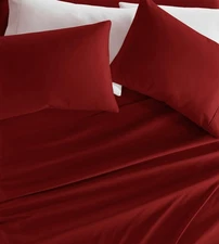 Burgundy Queen Bed Linen Set Soft Comfortable Deep Pocket Sheets 4 Piece