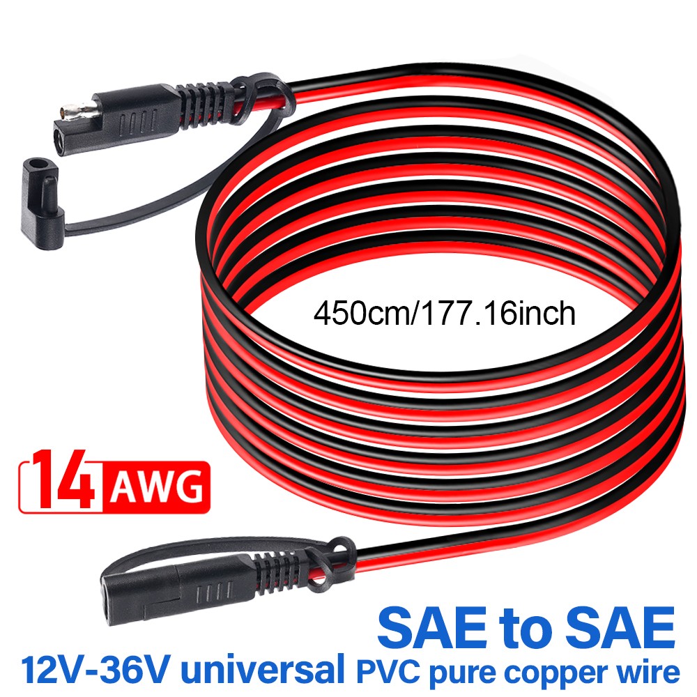 15ft SAE To SAE Battery Cable Tender Terminal Connector 14AWG Extension Cord USA