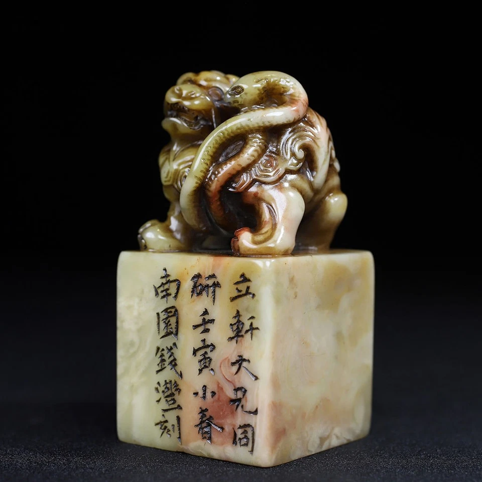 Piedra Shoushan natural china tallada a mano exquisita sello de tortuga negra 7794 Foto 4 de 4