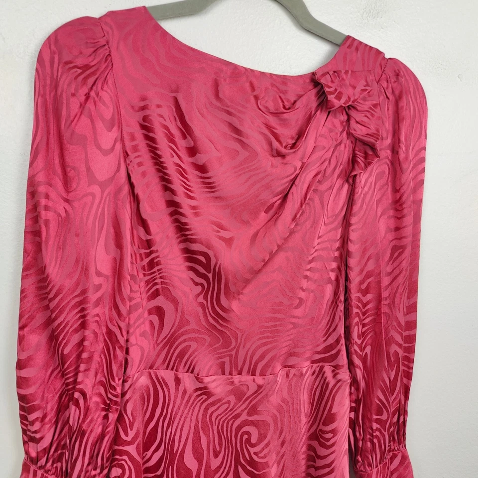 Rebecca Taylor Dress Womens 2 Dark Pink Satin Swirl Silk Blend Party Cocktail - Image 3 of 4