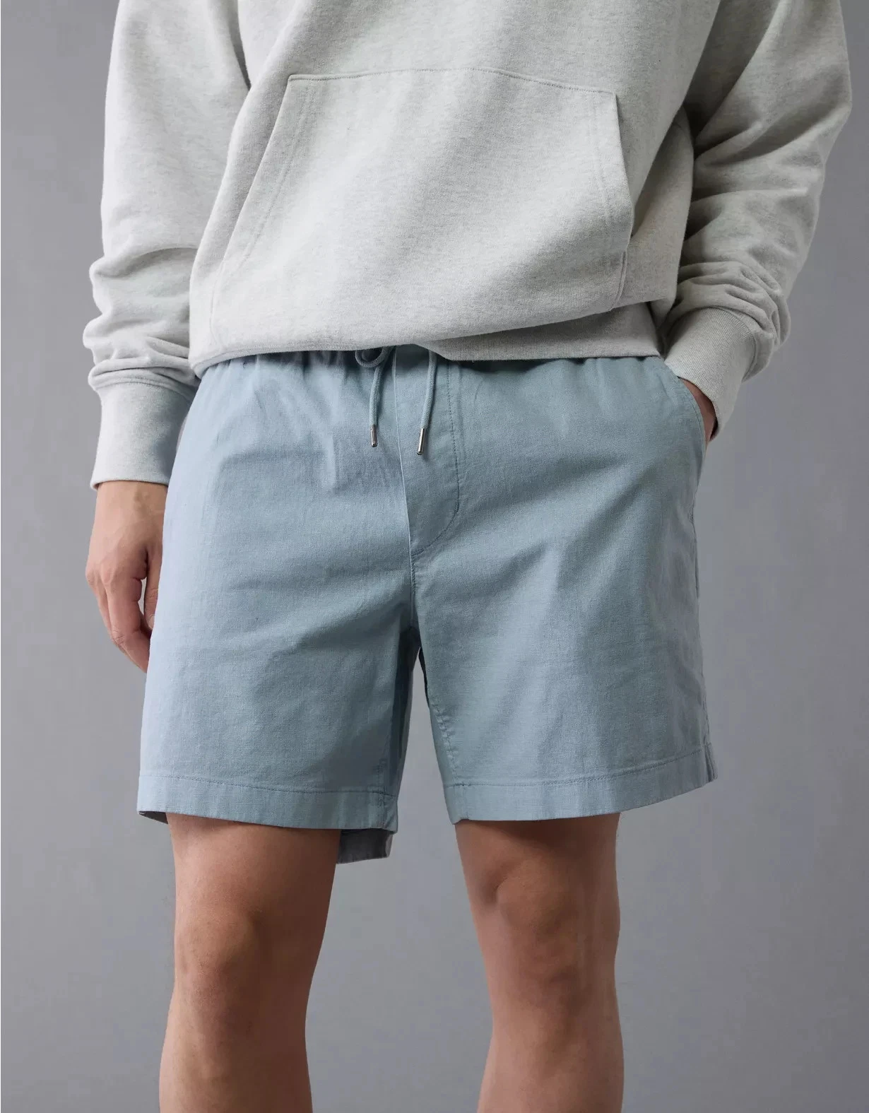 NWT! Men's AMERICAN EAGLE 7" Lived-In Linen-Blend Blue Tan Black Trekker Shorts