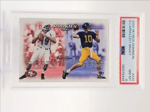 GIOVANNI CARMAZZI TOM BRADY 2000 SKYBOX DOMINION ROOKIES PAIRS RC PSA 8 Q0004
