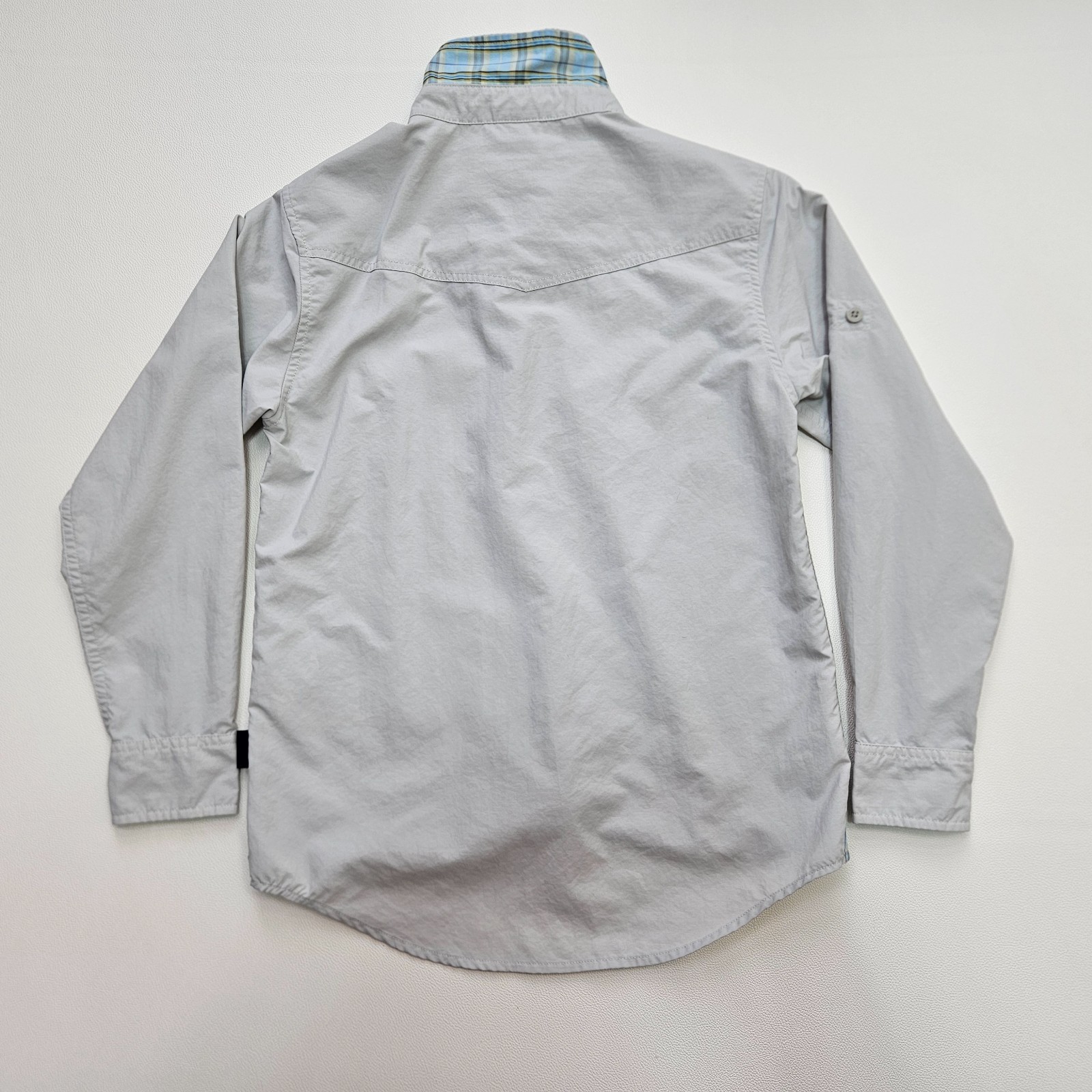 Patagonia Boys Long Sleeve Rio North Shirt Youth Medium Grey Roll Up Sleeves thumbnail 2