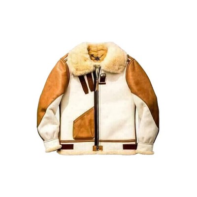Mens White B3 RAF Aviator Jacket - Shearling Real Leather Bomber Jacket Coat