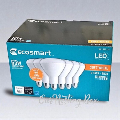 EcoSmart 65-Watt BR30 Dimmable Energy Star LED Light Bulb Soft White 6 pack