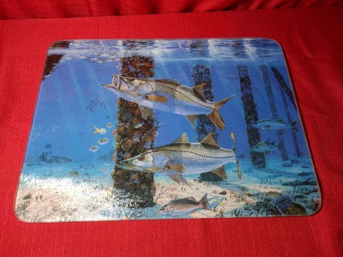 Tagliere decorativo in vetro sott'acqua tema fauna selvatica pesce circa 12 x 16" - Foto 5 di 6