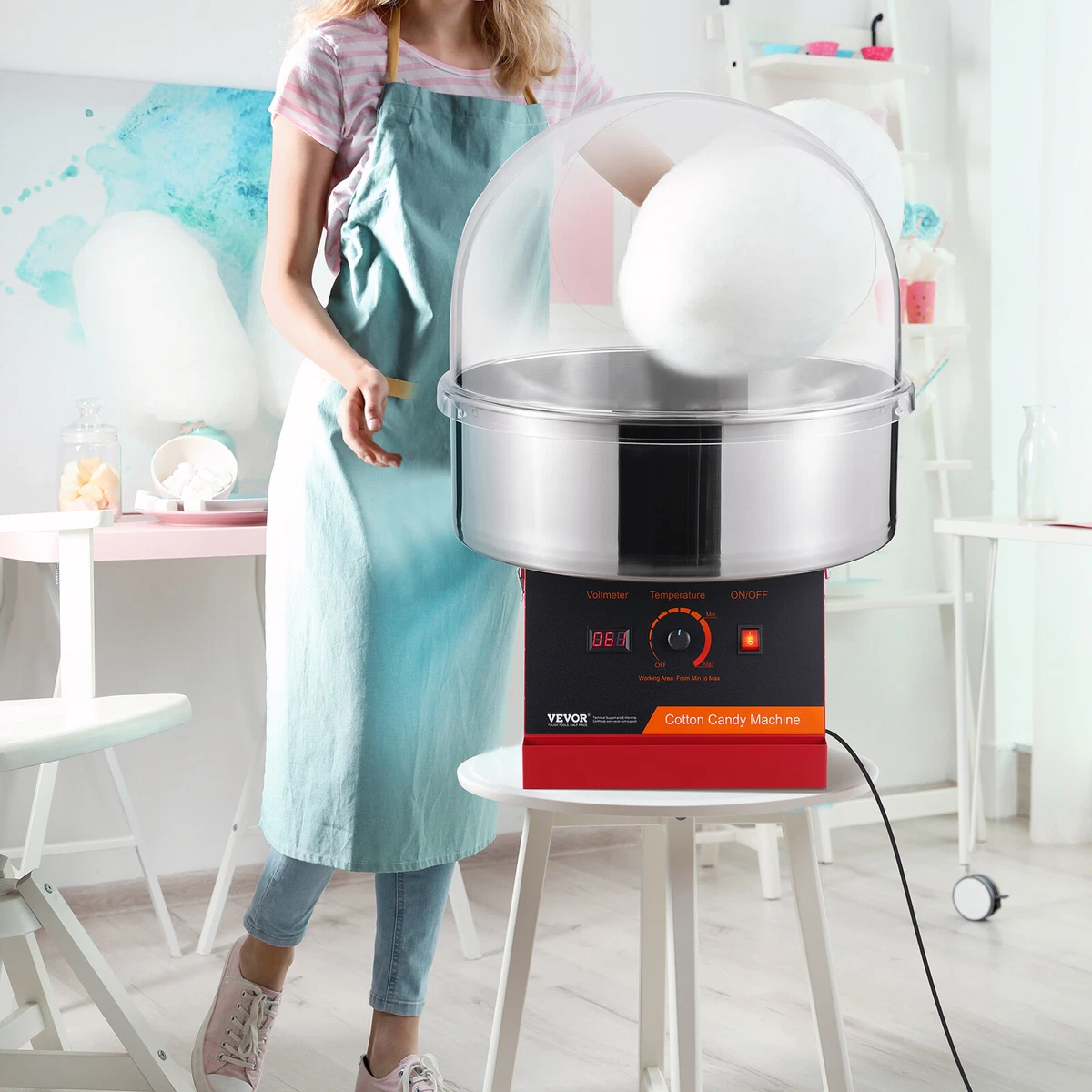 MOOTACO Machine à Barbe à Papa électrique Professionnelle 1000W Machine A Barbe A Papa En Acier Inoxydable Rose Avec Tiroir Cuillere De Sucre Pour Fetes Et Evenements Fiche Technique Et Prix Au Maroc