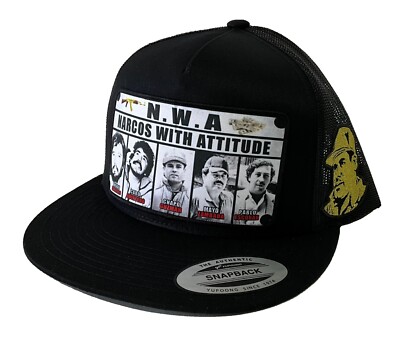 NARCOS WITH ATTITUDE 2 LOGOS HAT BLACK MESH EL CHAPO GUZMÁN MÉXICO LOGO FEDERAL