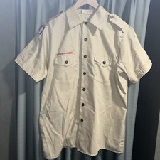 Boy Scout BSA UNIFORM SHIRT Mens Large Short Sleeve Tan K47