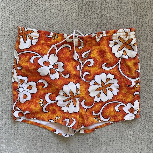 Vintage 60s Sears Kings Road Large Orange Floral Hawaiian Set Shirt Swim Trunks - Picture 8 of 13
