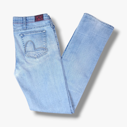 EVISU Straight Leg Denim Jeans W30 L32 Womens Blue Lightwash Regular Ladies