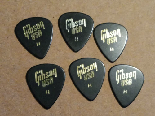 SIX (6) Black Gibson USA Guitar picks 351 H Heavy 