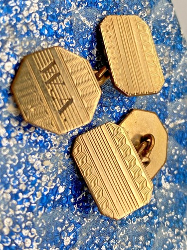Vintage Marked 12ct Gold Cufflinks W.A. GNU 1920' Art Deco 6.62g Gold Plated - Picture 3 of 10