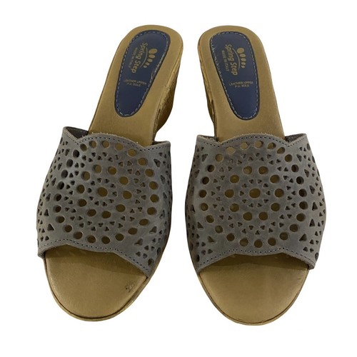 Spring Step Sandals Slides Made in Italy Gray Leather Size 41 or 9.5/10 Wedge - Picture 6 of 6