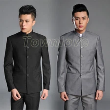 Mens Single Breasted Mao Suit Oriental Chinese Tunic Jackets Pants Blazers Sets