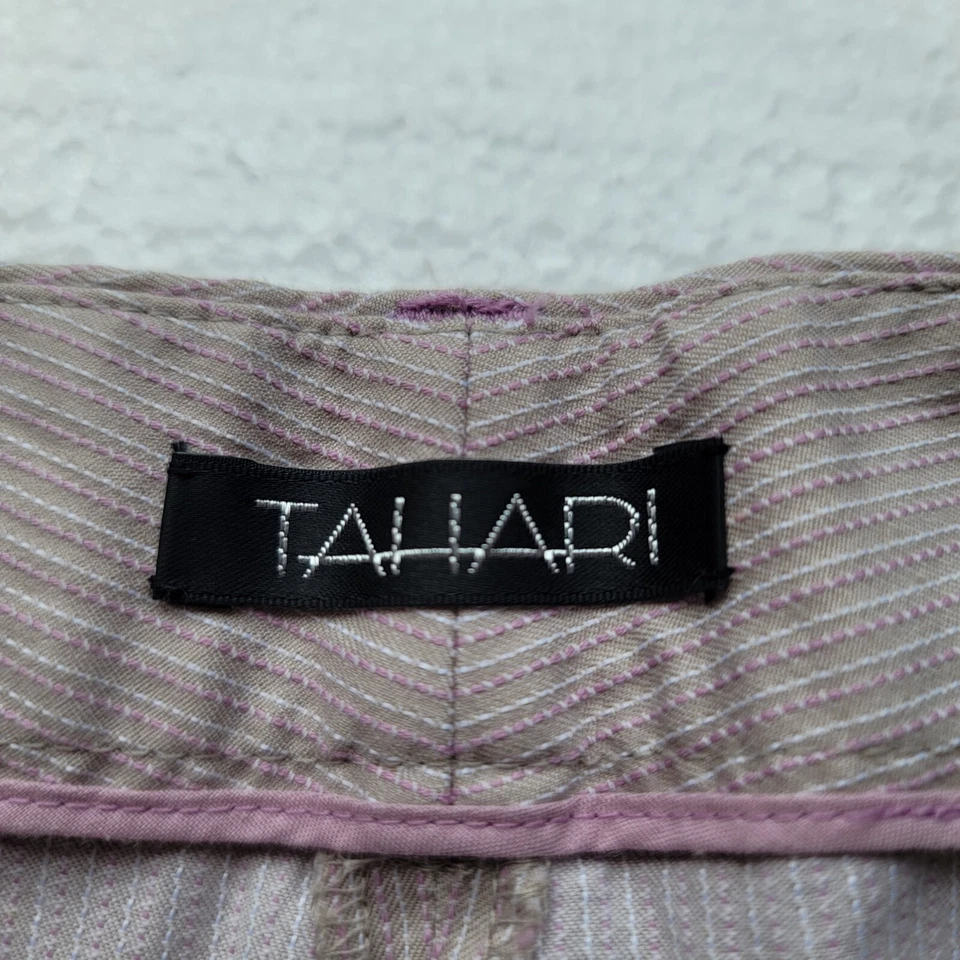 PANTALONES CAPRIS TAHARI RAYAS ELÁSTICAS MEZCLA ALGODÓN TALLA 2 MUJER POLVORIENTO LILA  Foto 2 de 4
