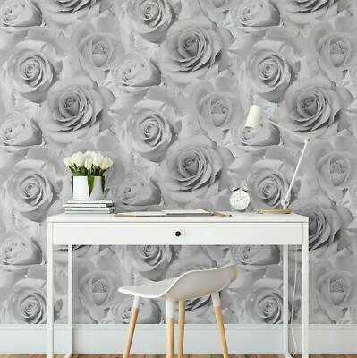 Muriva Bella Grau Blumen Wand Rosenblüte 3D Effekt Floral Designertapete