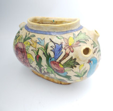 Rare Old Islamic handmade & Painted Pottery Beggar's bowl Kashkul Middle East &rlm;