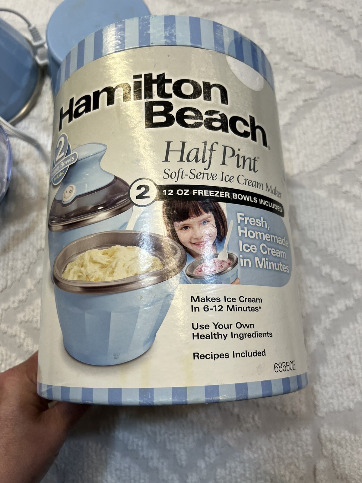 Hamilton Beach Half Pint Ice Cream Maker Blue 2 Freezer Bowls W/ Recipes 68550E