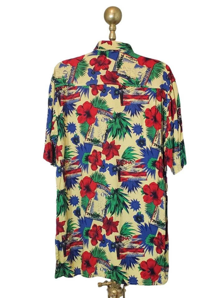 M.E. Camisa deportiva para hombre LT 100 % rayón colorida estilo hawaiano manga corta Foto 3 de 4