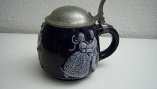 Bierkrug, Reservistenkrug 1938 mit Zinndeckel und Gravur auf dem Deckel