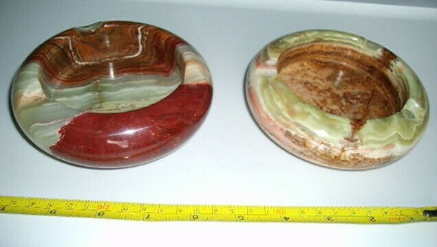 Onyx Ashtray Lot-Includes 2 Ashtrays-Unique Striations-Jewelry-Paperweight-Keys