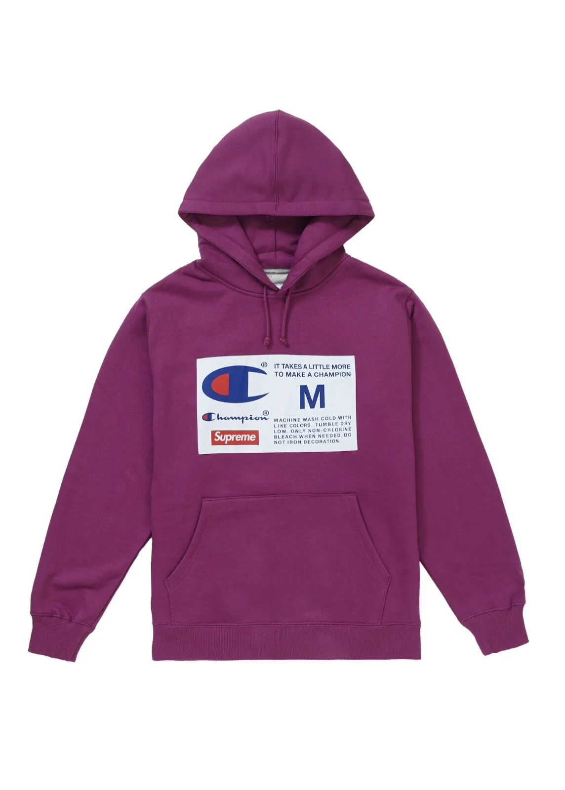 Sweat à capuche FW18 Supreme x Champion Label violet foncé homme grand neuf